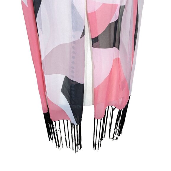 Mary Kay Fashion Scarf Pink Black White Tassels Fringe Rectangle Feminine Pretty - Picture 3 of 4